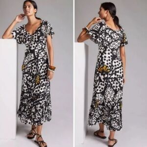 Farm Rio x Anthropologie Flutter Sleeve Black and White Maxi Dress‎ - XL